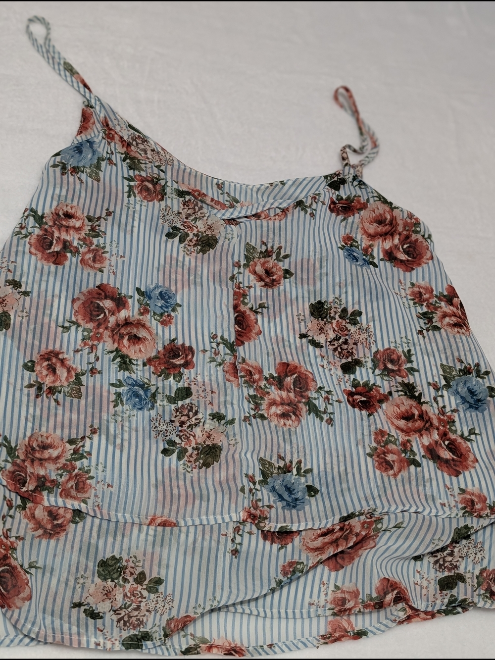 Wishful Park Blue Stripe Floral Spaghetti Strap Cami Size M Fairy